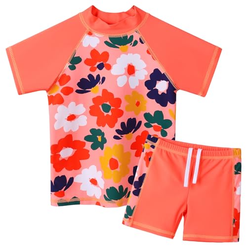 BAOHULU Girls Swimsuit Two Piece Tankini UPF 50+ UV Protective Rash Guard Set 3-12 Years S484_PeachFlower_6A