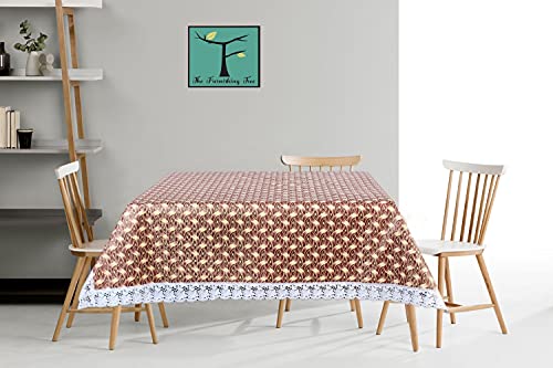 Image of The Furnishing Tree Waterproof Square Shaped 4 Seater Printed Dining Table Cover Size 60x60 inches with White Border Lace