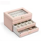 OZBMA Caja organizadora de Joyas con Tapa de Cristal Transparente y Varios Compartimentos para Collares, Pulseras y Anillos. Cierre de Seguridad.