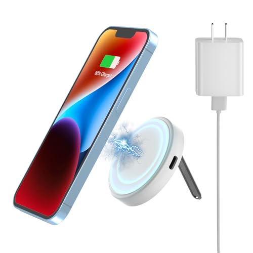 Image of Magnetic Wireless Charger for Apple: MGG Mag-Safe Charging Pad for iPhone 15 /14 /13 /12 Pro Max /Plus /Mini - Mag Charger Pad for AirPods Pro 3 2 with 18W Adapter and Kickstand