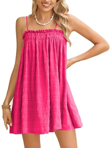 Image of MakeMeChic Women's Sundress Beach Dress Sleeveless Ruffle Swing Shirred Casual Flowy Babydoll Summer Mini Dresses