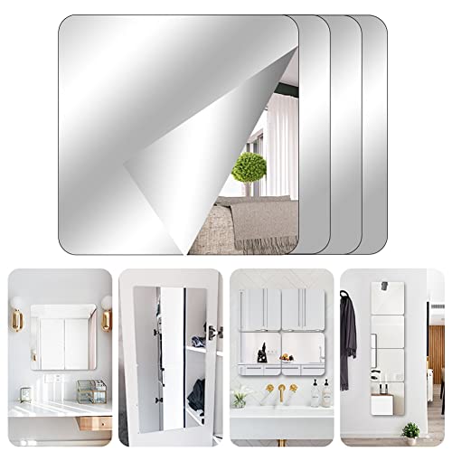 TSLBW 4 Pack Self Adhesive Mirror Stickers 20x20cm Acrylic Mirror Sheets for Wall School Home Livingroom Bathroom Bedroom Decor