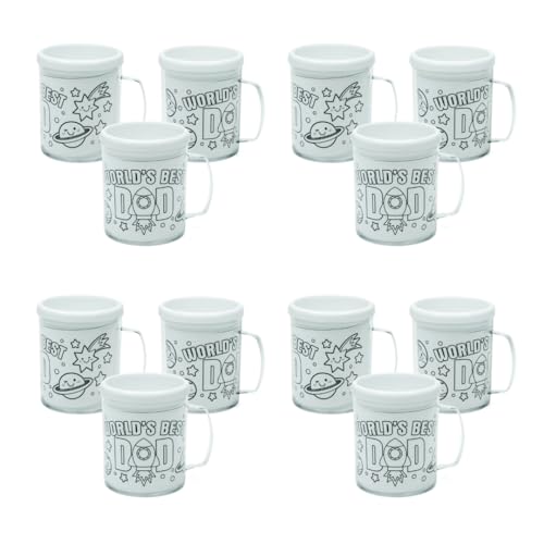 Fun Express Color Your Own World's Best Dad Mugs 12 Pack - DIY Mug Painting Kit for Kids with BPA-Free Plastic Mugs | Perfect Father's Day Craft Gift Set for Children to Make & Decorate