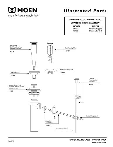 Image of Moen 11985 Replacement Bathroom Sink Pivot Rod for 50 /50 Bathroom Sink Drain Assembly