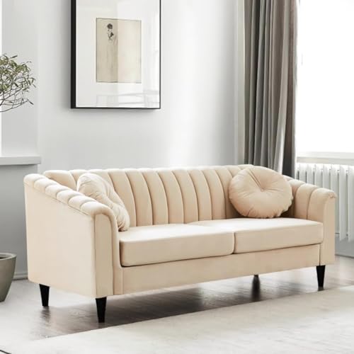 Image of FURNY Dorano 3 Seater Fabric Modern Sofa Set (Cream)
