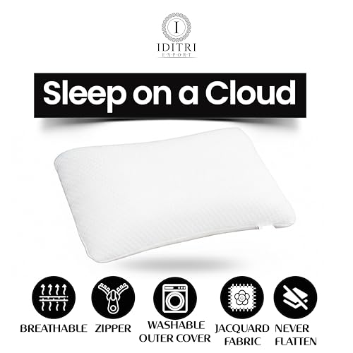Image of Orthopedic Contour Pillow, Rebound Memory Foam Cervical Support for Stiff Neck, 55x38x10 cm, White Geometric Jacquard Shell with Zipper, Breathable Bedding for Shoulder and Snoring Aid