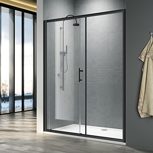 ELEGANT 1000mm Black Sliding Shower Enclosure for Wetroom Cubicle in 6mm Safety Glass Screen Shower Door