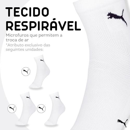 Meia Cano Médio Meia Puma Tecido Respirável Feminina Adulto - Kit com 6 Pares, 6 Branco, 34-39