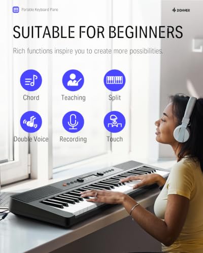 Donner Electric Keyboard Piano 61 Keys, Portable Piano Keyboard for Beginners with 300 Tones & Rhythms, 40 Demos, LCD Screen, Dual Power Supply Modes, USB-MIDI, Black（SD-10） - image 5