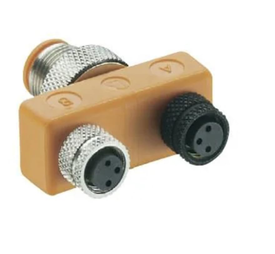 ASBS2 M8, Circular Metric Connectors M12 Micro Splitter/T-Connector, with Two M8 Miniature Female connectors, 3 Poles, with self-Locking Threaded Joint.