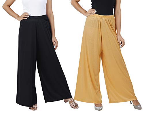 Image of Buy That Trendz M to 4XL Cotton Viscose Loose Fit Flared Wide Leg Palazzo Pants for Women Black Dark Skin Combo Pack of 2