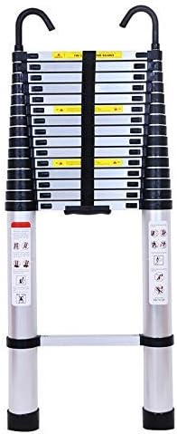 6.2m Telescopic Folding Extension Ladder Multi Purpose Steps 20.34ft with Detachable Hooks Max Load 150kg for Multipurpose Super High and Safety Aluminum Extendable Ladder EN131 Approved