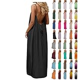 Générique Robe Caraco Dos Nu pour Femme d'été 2026 sans Manches, Longue Robe d'été décontractée, Robe d'été Fluide à Dos Ouvert pour Les Vacances, la Plage, la Maison, Couleur Unie