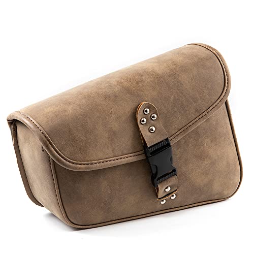 APEBAZY Alforjas de motocicleta de cuero de la PU marrón bolsa de oscilación bolsillos laterales bolsa de equipaje triangular con gran capacidad (izquierda)