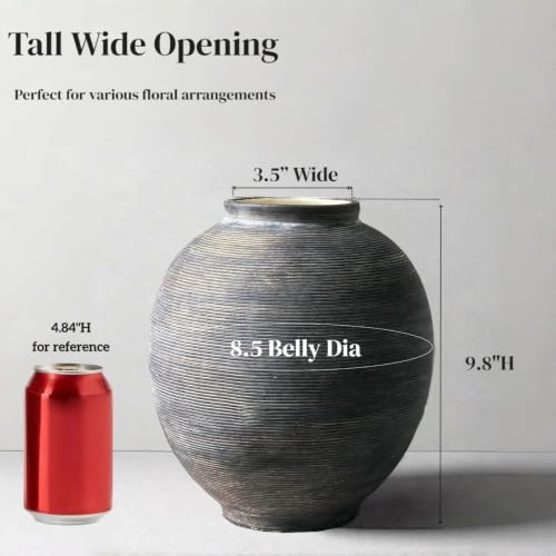 Black Ceramic Flower Vase, 9.8" H, Black Bronze Glaze - Image 3