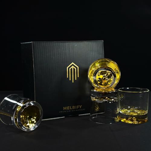 Image of Melbify Gold Opera Whiskey Glass Gift Set | 4 pcs Set | 300 ml | Ultra-Premium | Gold-Bottomed | Imported | Luxurious | Ideal for Wedding Gifts, Anniversary, VIP and Corporate Gifts