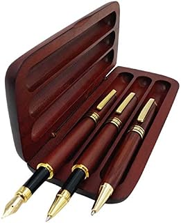 3 Pcs Wooden Pens Set with Pen Gift Case/Best Writing Fountain Pen, Fancy Ballpoint Pen and Luxury Gel Pen with Ink Refills, Promotional Business Designer Pens