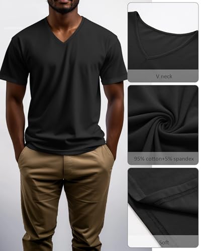 Ficerd 3 Pack Big and Tall V Neck Shirts for Men, Cotton Short Sleeve T Shirts Loose Casual Summer Basic Tee3