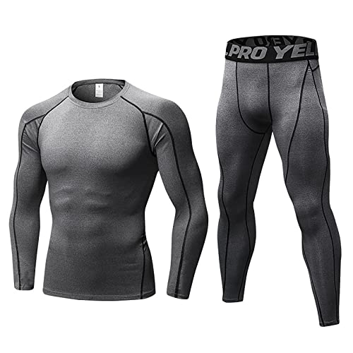 Hotfiary Men's Compression Set Pants Long Sleeve Shirt Thermals Base Layer Cold Weather Gear Long Johns for Winter Running