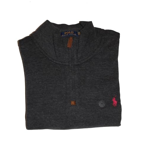 POLO RALPH LAUREN Men's Cotton Half Zip Estate Rib Sweater XXL Black Heather