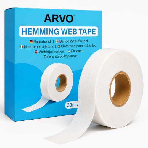 ARVO Iron On Hemming Tape 30m x 2cm White Hem Tape for Trousers Curtains Clothes No Sew Hemming Web for Fabric Repairs & Alterations Washable Fabric Adhesive Strip