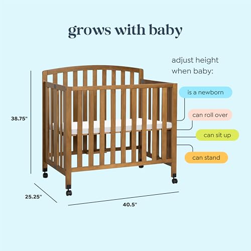 Davinci Dylan 3-in-1 Portable Baby Crib with Wheels - Toddler Bed & Daybed Conversion - Perfect for Small Spaces & Easy Assembly, GREENGUARD Gold Certified w/ 4 Adjustable Mattress Heights - Chestnut