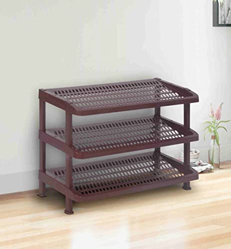 Nilkamal MULRACK3 Plastic Shoe Stand for Shoe Storage|Space Organizer|Shoe Rack|for Living Room Home & Office (Maroon)