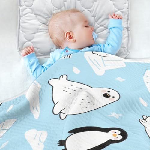 Custom Sealion Penguin Animal Black White Kids Blanket Soft Customise Name Baby Blanket for Newborns, Infants, & Toddlers 30x40in frazadas para4