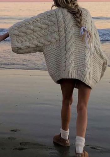 Unybwonn Women Oversized Chunky Cable Knit Sweater Loose Long Sleeves Crewneck Pullover Sweaters Slouchy Y2k Knit Tops4