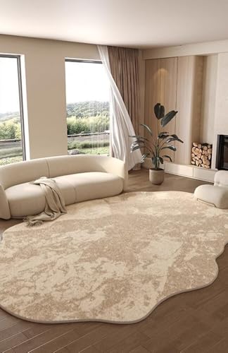 Vexyora Minimalist Irregular Shaped Rug 10x16 Abstract Modern Tan Beige