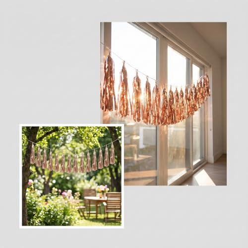 Image of 4P Champagne Gold Foil Fringe Metallic Streamers Banner Tassel Garland for Parade Floats, Bachelorette, Wedding, Birthday, Halloween, Christmas, Bridal /Baby Shower Party Decorations