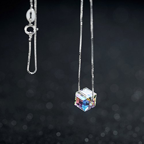 Elbluvf 925 Sterling Silver Cube Cubic Candy Square Cube Austrian Crystals Women Necklace (Cube 8Mm) #TOP3