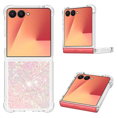 Coque Galaxy Z Flip 7 à paillettes transparent liquide antichoc en TPU souple silicone