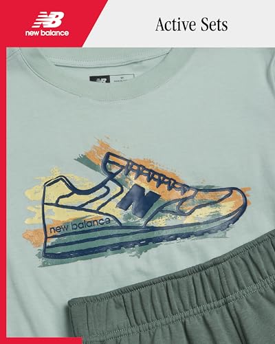 Image of New Balance Boys Shorts Set - 2 Piece Athletic Performance Short Sleeve T-Shirt and Fleece Cargo Sweat Gym Shorts (8-12)