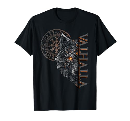 Valhalla wolf boussole viking avec runes d'odin t-shirt