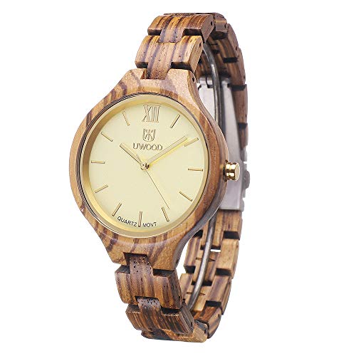 Preisvergleich Produktbild UWOOD Damen Armbanduhr Analog Schweizer Quarzwerk mit Holzarmband (Zebrawood)