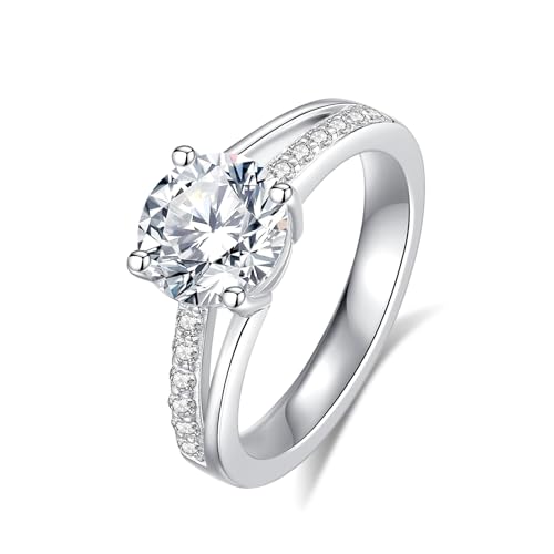 2CT Moissanite Engagement Ring for Women D Color VVS1 Eternity red Moissanite round Cut S925 Sterling Silver Plated 18k White Gold Wedding Promise Anniversary Engagement Ring
