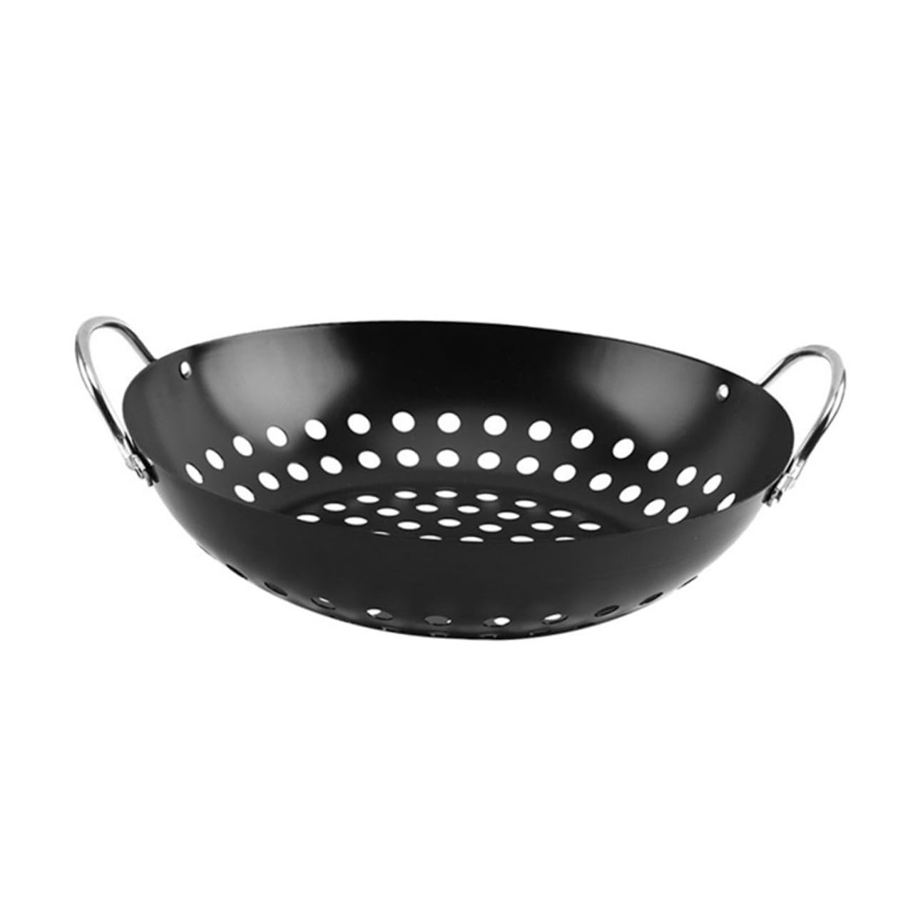 Cestello per Grigliare Professionale in Acciaio al Carbonio Nero | Doppio Manico, Resistente alla Ruggine, For Barbecue All'aperto, Design Fori Grandi