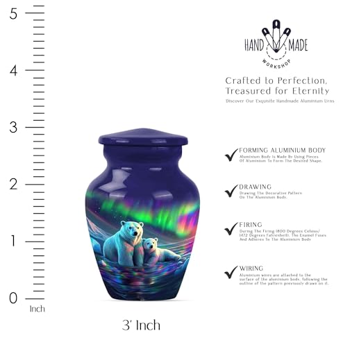 Image of Northern Lights Polar Bear Urn for Adult Ashes Male & Female - Large & Keepsake Memorial Urns for Human Ashes - Elegant Aurora Borealis Themed Burial Urns - Decorative Urn (1 Large 4 Keepsake)