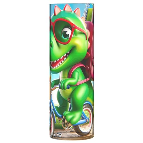 Cylinder Vase for Table Decorative Bicycle Green Dinosaur Print Large Plastic Vase Cute Personalized Aesthetic Bathroom Decor, 11.8" x 3.9"