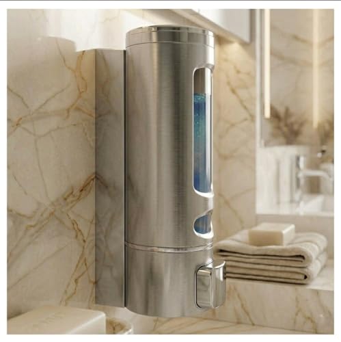 Image of ALTURAS Wall Mounted Liquid Soap Dispenser, ABS 400 ML, for Shampoo, Sanitizer and Gel Handwash Dispenser (Silver)