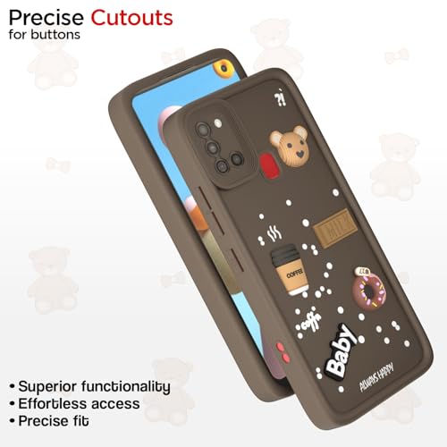 Image of Outlouders Back Cover for Samsung Galaxy A21s | 3D Cartoon Cute Fun Bear | Silicone Full Body Protection Bumper Case (Brown)