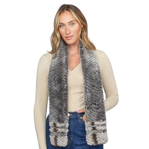 Cooper Rex Rabbit Scarf in Black frost with Chinchilla Print Ends