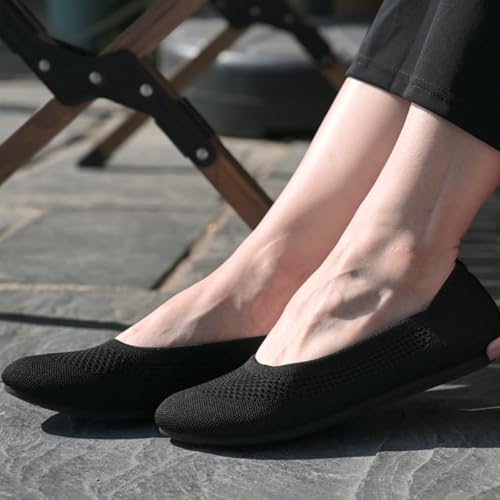 Image of poemlady Women's Ballet Flat Shoes Dress Shoes Knit Round Toe Slip On Ballerina Walking Flats Shoes for Woman Low Wedge Casual