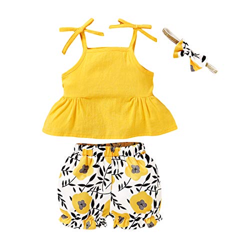 WESIDOM Toddler Girls Clothes Outfits, 3pc Bow Ruffle Top with Shorts Headband Sets