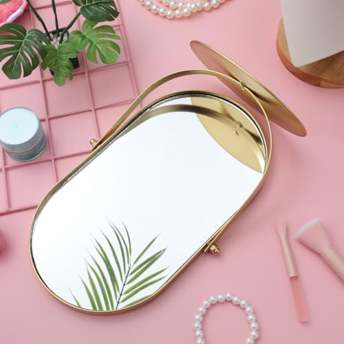 Espejo para maquillaje vintage ovalado con marco de metal miniatura 2