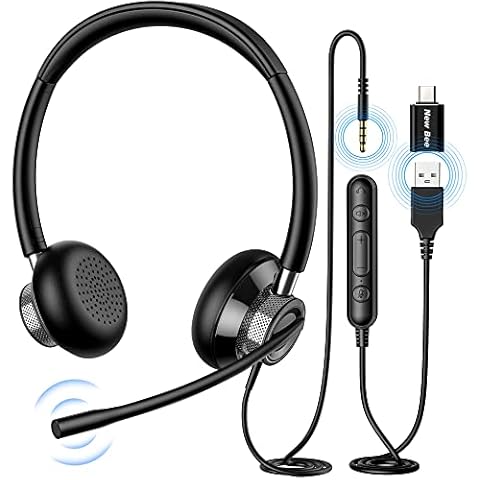 New bee USB Headset with Microphone for Laptop, PC Headset Business Headset with MIC USB/Type-C/3.5 mm for Computer Call Centre Office Telephone Conferencing Skype Chat Webinar Presentation Cover