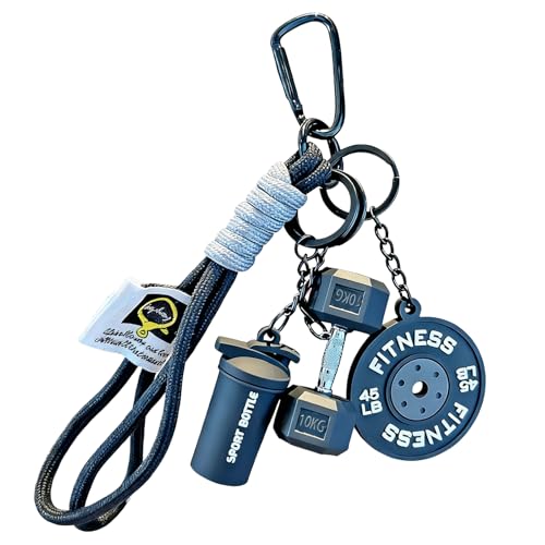 BelleFlair Schwarz Fitness Schlüsselanhänger mit Hantel, Gewicht, Süßes Gym Zubehör für Damen und Männer, Motivations Shaker Anhänger als Geschenk, CrossFit Tasche Auto Schlüssel-Zubehör