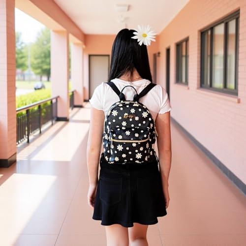 Image of Jessica Simpson Waterproof Mini Vegan Leather Backpack Purse for Women, Travel, Work (Black Daisies)