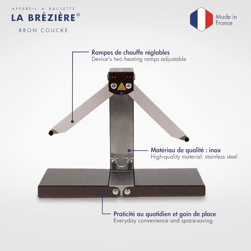 BRON COUCKE - Commercial Raclette Cheese Melter "Brézière" Basalte- Traditional French Raclette – 4-Person - Adjustable Heating Rods - Foldable - Safety Switch - EU Cord - 220V